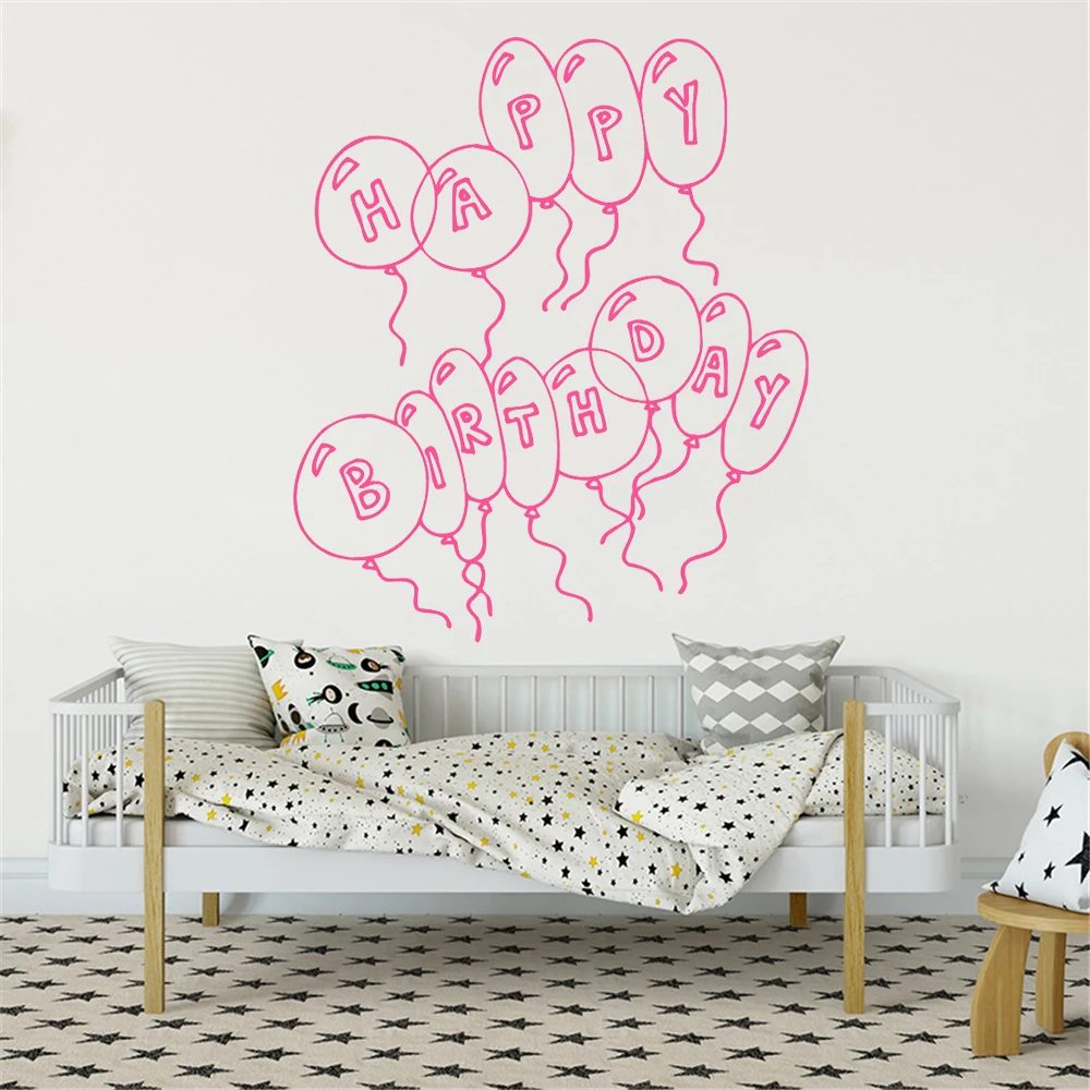 

Balloon Wall Decals Happy Birthday Party Decor Poster For Kids Girls Room Stickers Vinyl Livingroom Decoration Mural HJ085