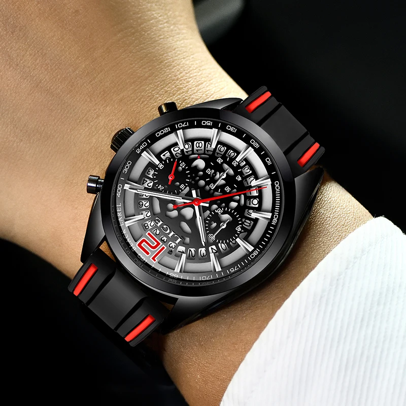 

Montre Homme LIGE Mens Watches Military Sports Watch Men Silicone Openwork Watch Top Brand Luxury Quartz Clock Relogio Masculino