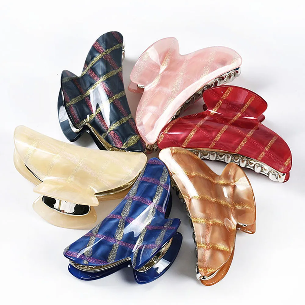 

Заколки для волос в ретро-стиле женские, модные зажимы для волос с блестками в клетку, большие классические заколки для волос с рисунком гусиные лапки, 9 см