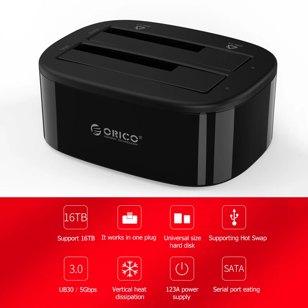 Dual Bay HDD Docking Station USB 3.0 Hard Disk Drive External Enclosure for 2.5/3.5 inch HDD/SSD Adapter Case