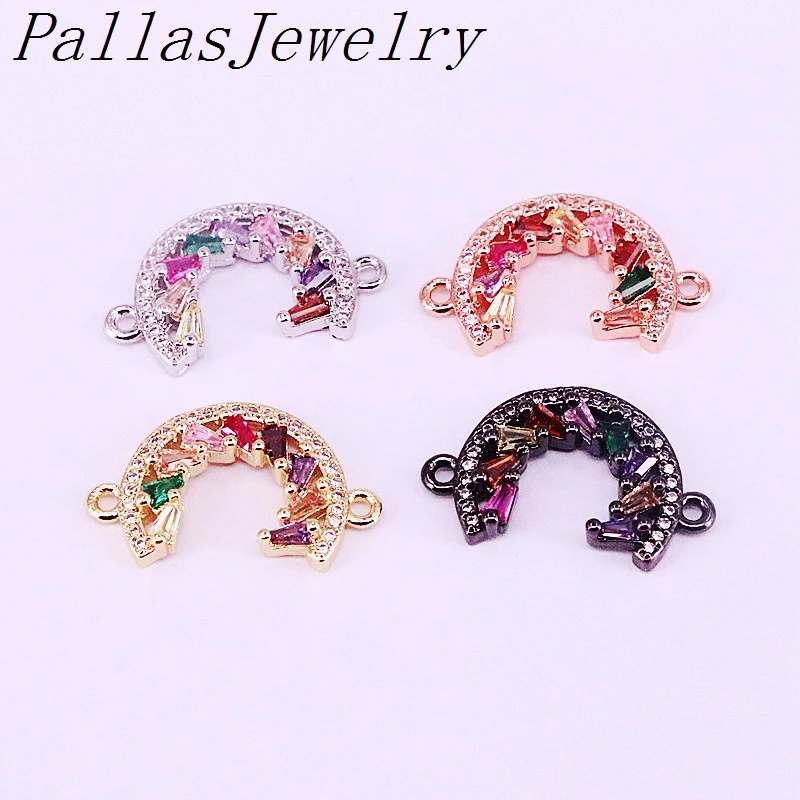 

10Pcs Rainbow CZ Crescent Moon Shape Bracelet Adjustable Chain Charm Micro Multi Cubic Zirconia For Women Jewelry