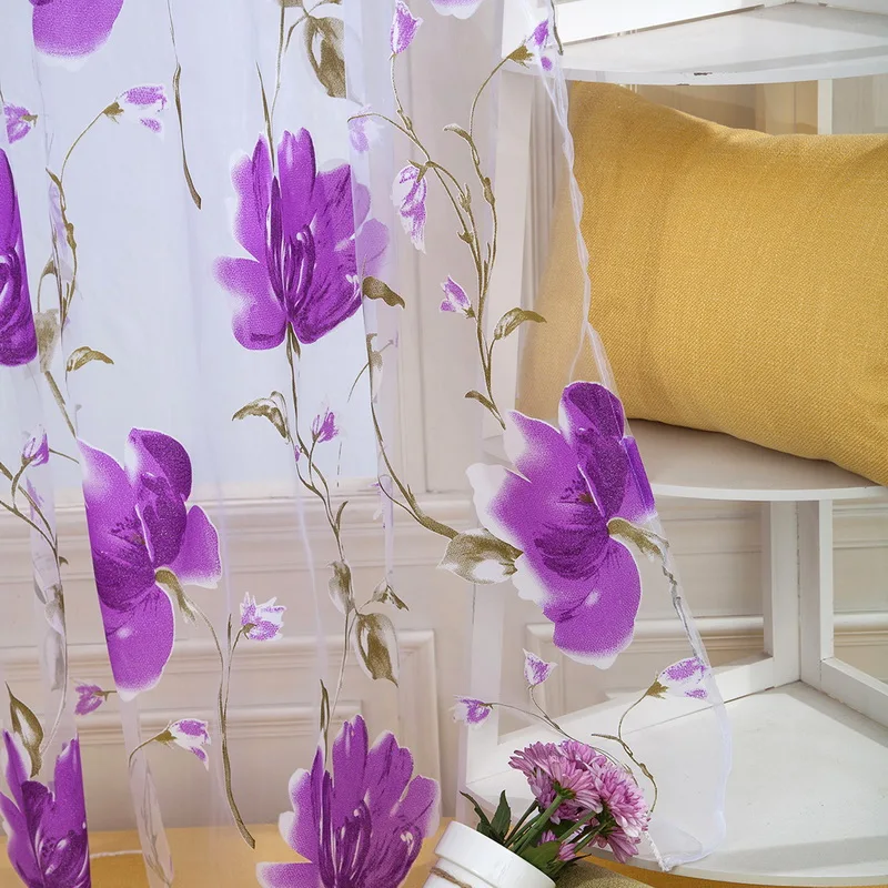 Тюль отвесные занавески Блестящий цветочный узор лоза Листья двери окна