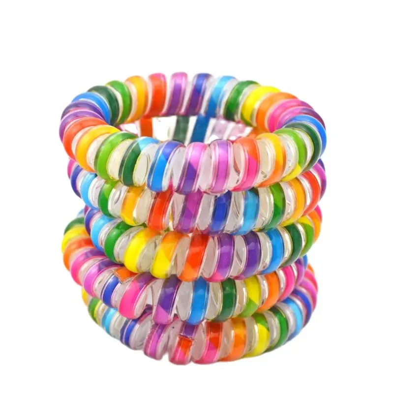 

Lots 5Pcs Rainbow Colorful Telephone Line Hair Band Hairbands TPU Tie Rope Women Accessory