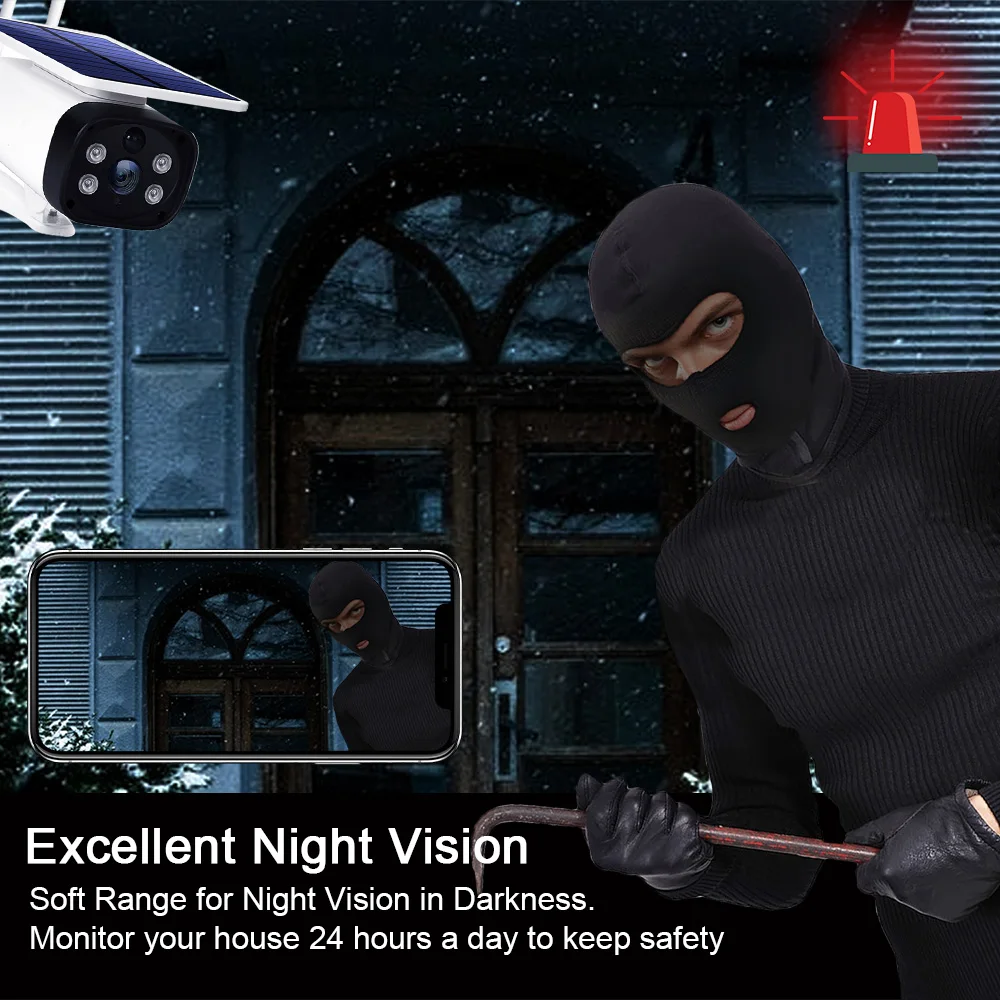 

DC12 HD Solar Wifi Camera 1080PWireless Minitor Plug-in Free IP65 Night Vision Real Time Voice Intercom Motion Detection Alarm