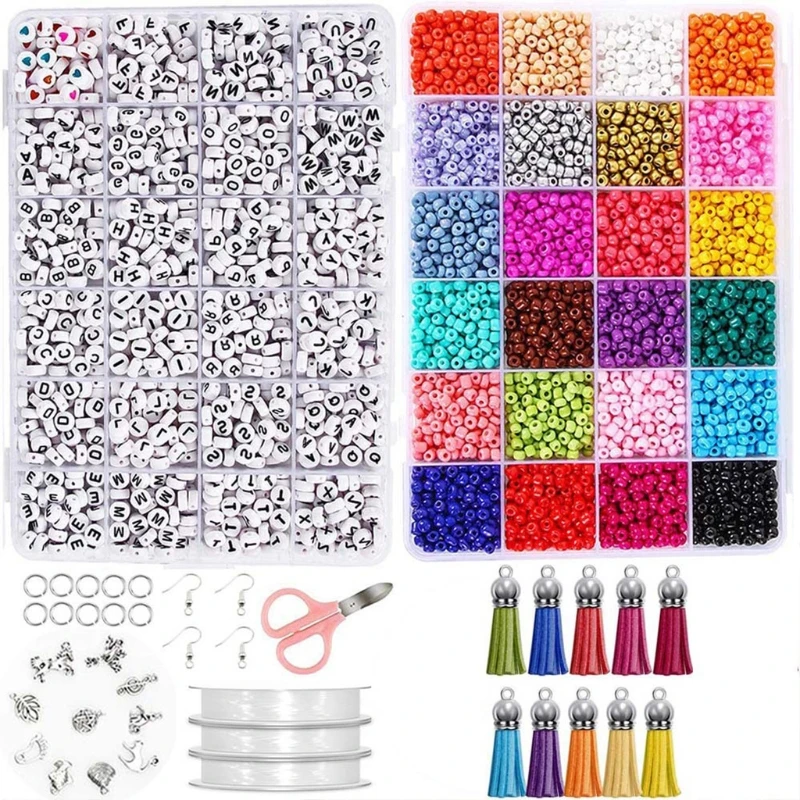 

Acrylic Letter Beads Elastic String Cords Tweezers Accessories DIY Craft Material Kit Bracelet Beads for Jewelry Making