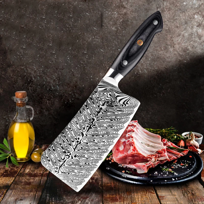 Острый нож из нержавеющей стали имитация Дамаска мясника китайский шеф повара