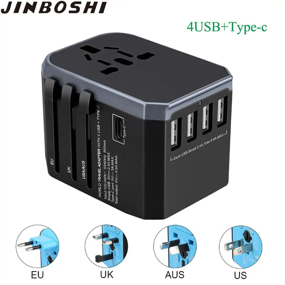 Универсальный адаптер для путешествий адаптер 4 USB+ type-C порта универсальный AC выход универсальный адаптер для США/ЕС/AU/Великобритания Многофункциональный штекер