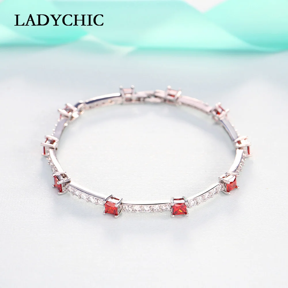 LADYCHIC Модный Синий и Красный кубический циркон браслеты для женщин Свадебная