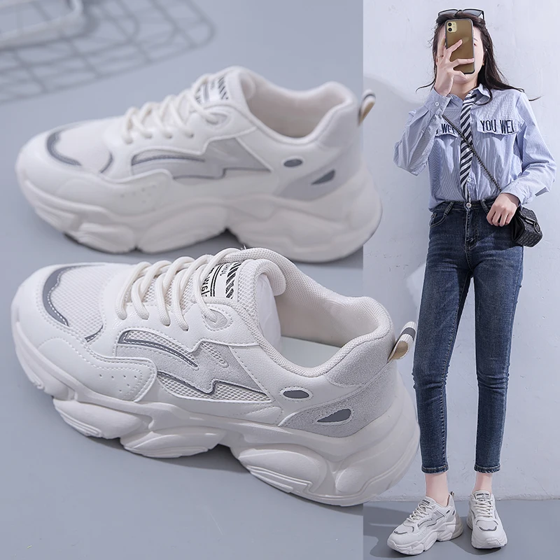 

Женские кроссовки, весна 2022, Высококачественная кожа, Вулканизированная подошва, корейский стиль, дышащие, для отдыха, спорта, бега, повседн...