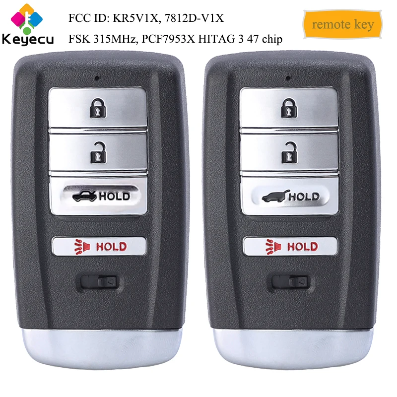 Смарт-ключ KEYECU с 4 кнопками FSK 315 МГц PCF7953X HITAG 3 47 чип-FOB для Acura MDX RDX ILX TLX 2014-2019 FCC: KR5V1X |