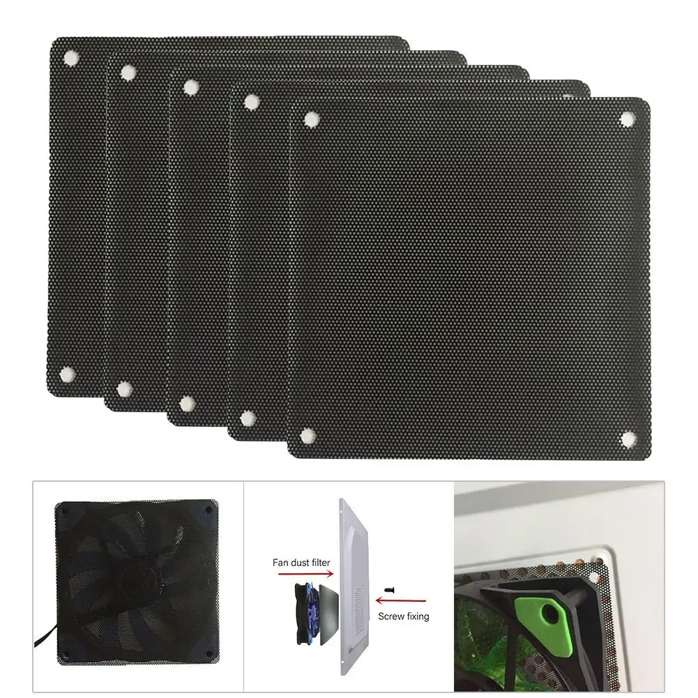 5 шт. (8 см) черный квадратный фильтр вентилятора компьютера сетчатый чехол с