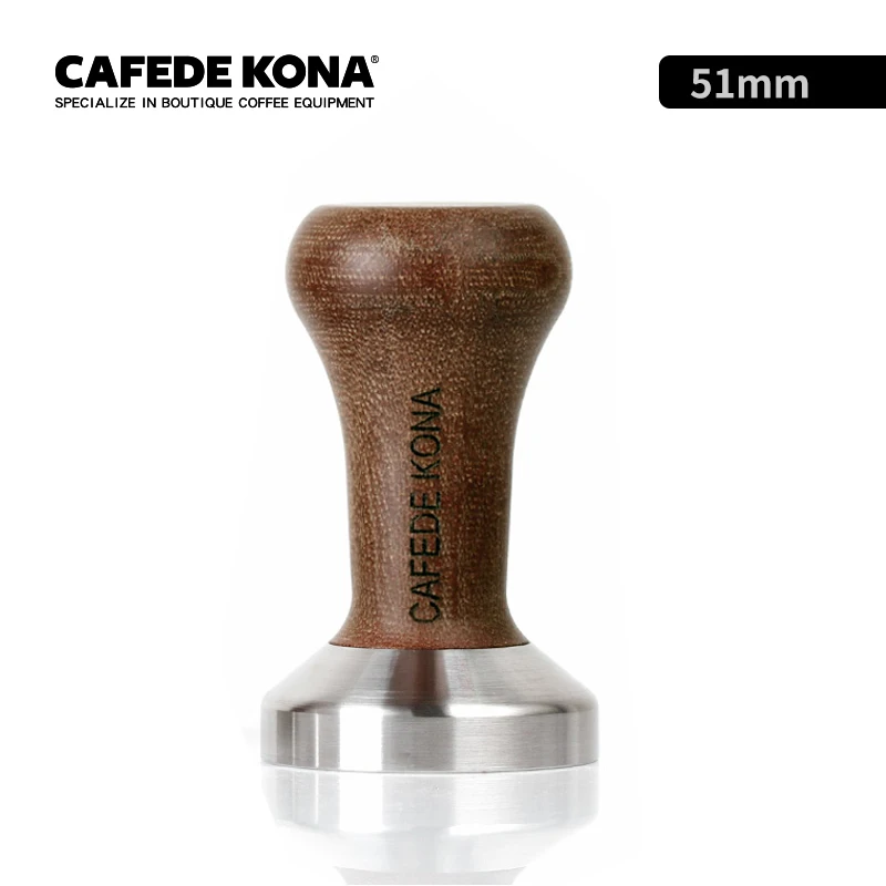 

CAFEDE KONA tamper base flat 51/ 57.5mm stainless steel,rubber wood handles barista tool espresso grinder Handmade coffee tamper
