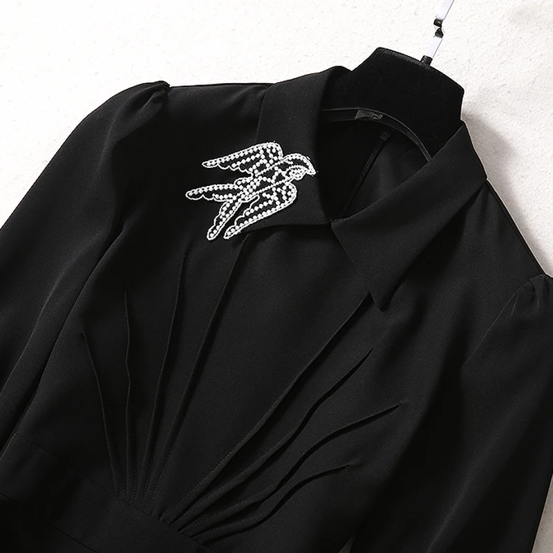 Женское плиссированное платье с отложным воротником элегантное приталенное в