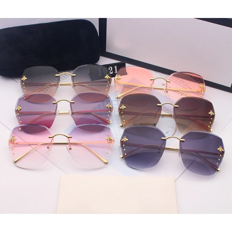 2020 luxury bee Fashion for women Sunglasses Men Square Frameless Brand Design Sun Glasses Gradient lenses Oculos Retro UV400 | Аксессуары
