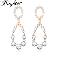 brighton trendy new fashion crystal simulated pearl geometric hollow layered drop earring for women girl party jewelry hot sale