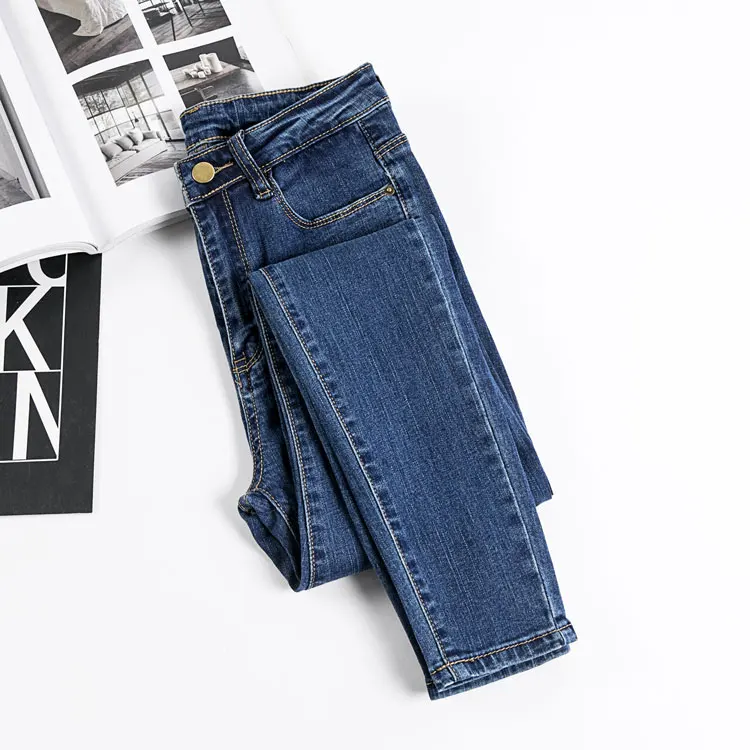

Students make han edition high waist jeans female trousers big yard stretch tight little feet pencil pants