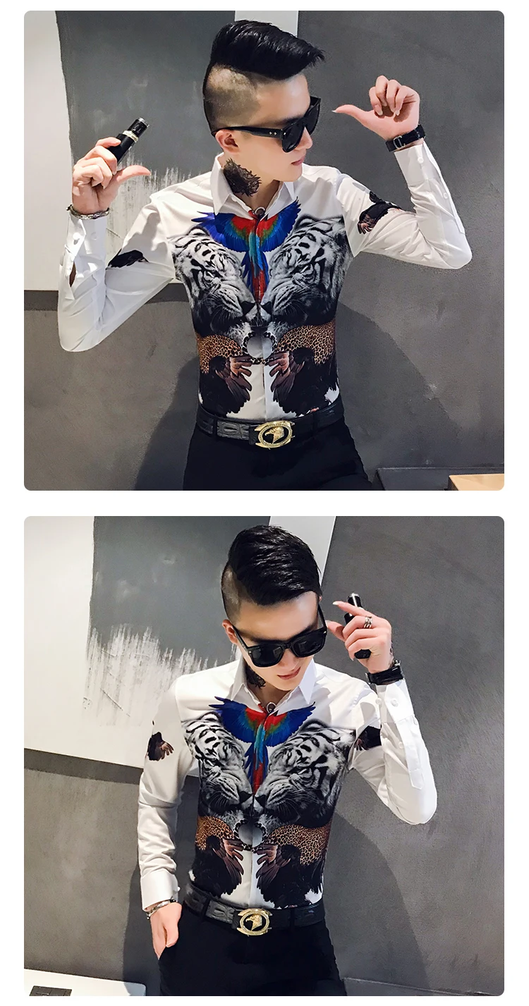 Дизайнерские мужские рубашки с 3D принтом, с длинным рукавом, Camisa Masculina, Повседневная приталенная Мужская рубашка для работы в ночном клубе, уличная рубашка