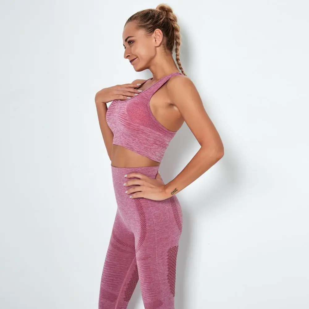 2 PCS Yoga Suit Sets Women Sport Bra Top Seamless Leggings Gym Fitness Clothes Hollow Tight Pants 2020 New Running Training wear |