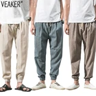 Мужские летние тонкие льняные брюки, однотонные Дышащие хлопчатобумажные брюки для фитнеса, 2020, размера плюс, M-5XL
