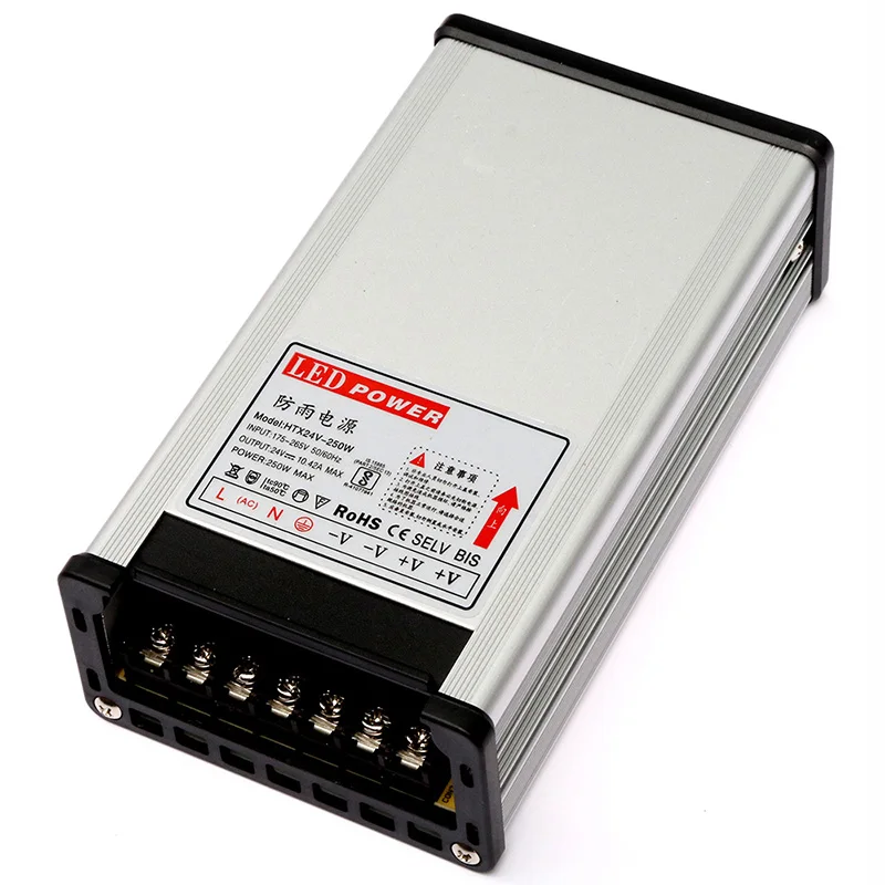 24V 250W Type Светодиодный драйвер DC 24 V адаптер питания Трансформаторы освещения AC 110V 220V до 24 V 8A 10A наружный непромокаемый трансформатор для светодиодного освещения - Цвет: 24V 250W Type