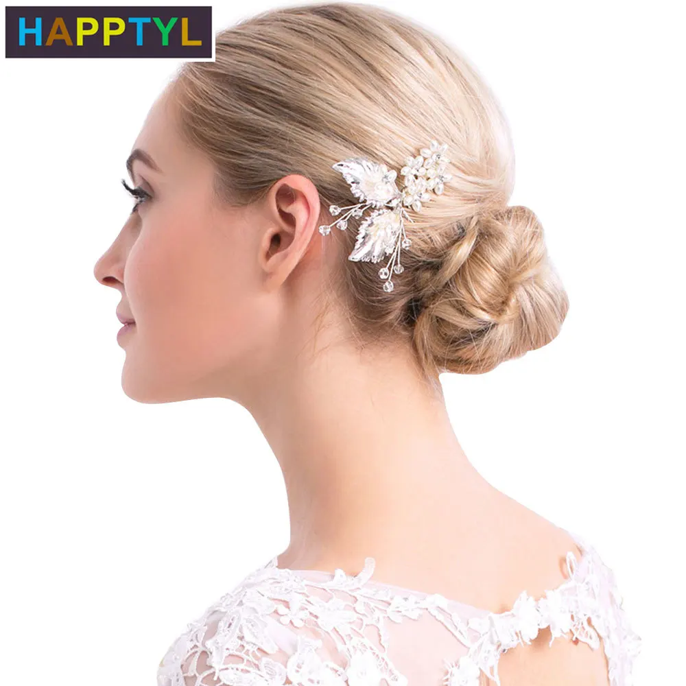

HAPPTYL 1Pcs Hair Combs Hair Pins Rhinestones Crystals Pearls Hair Combs Bridal Wedding Hair Clip For women For girls