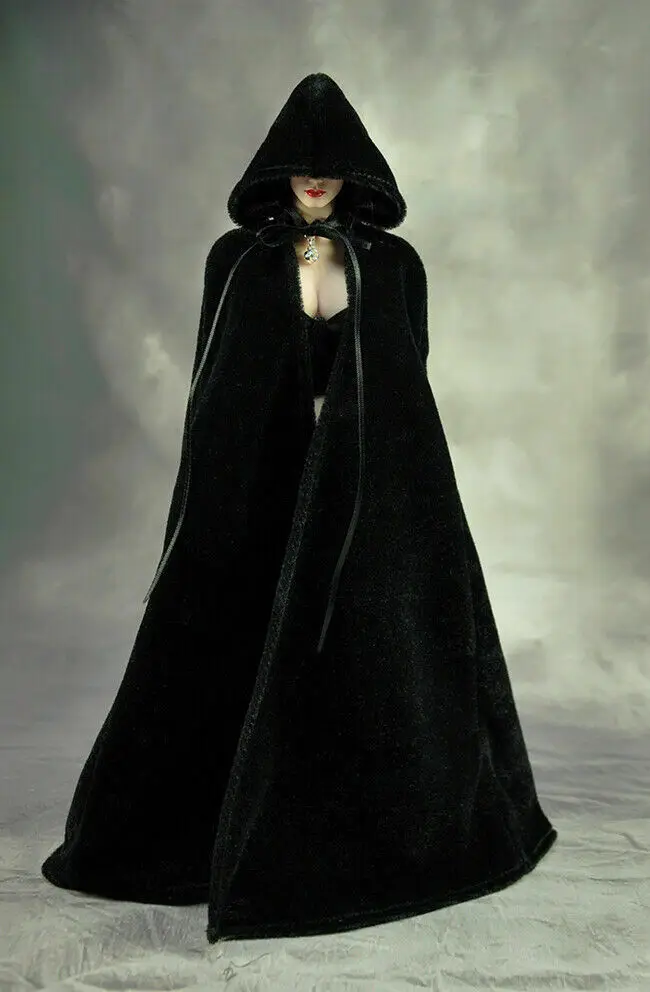 

[only cape]1/6 Scale Black Long Cloak Hooded Cape Model for 12" Female & Male Body