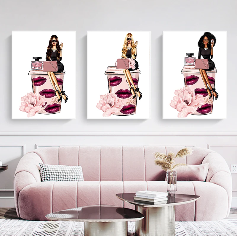 

Girl Flower Paris Perfume Handbag Nordic Posters And Prints Wall Picture For Living Room Decor Fashion Wall Art Canvas Printing