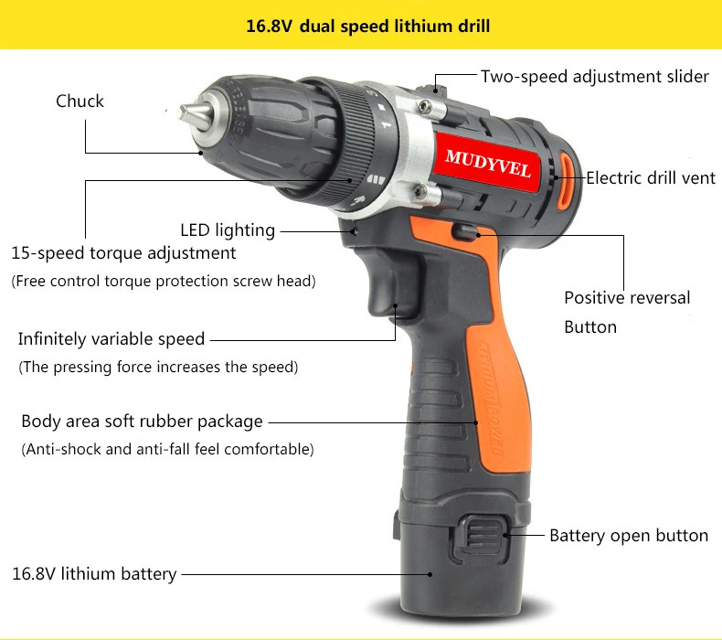 Cordless Drill 12V 16.8V 24V Optional 3/8 inch 2 speed Power Tools Flexible shaft Screwdriver Dremel Rechargeable