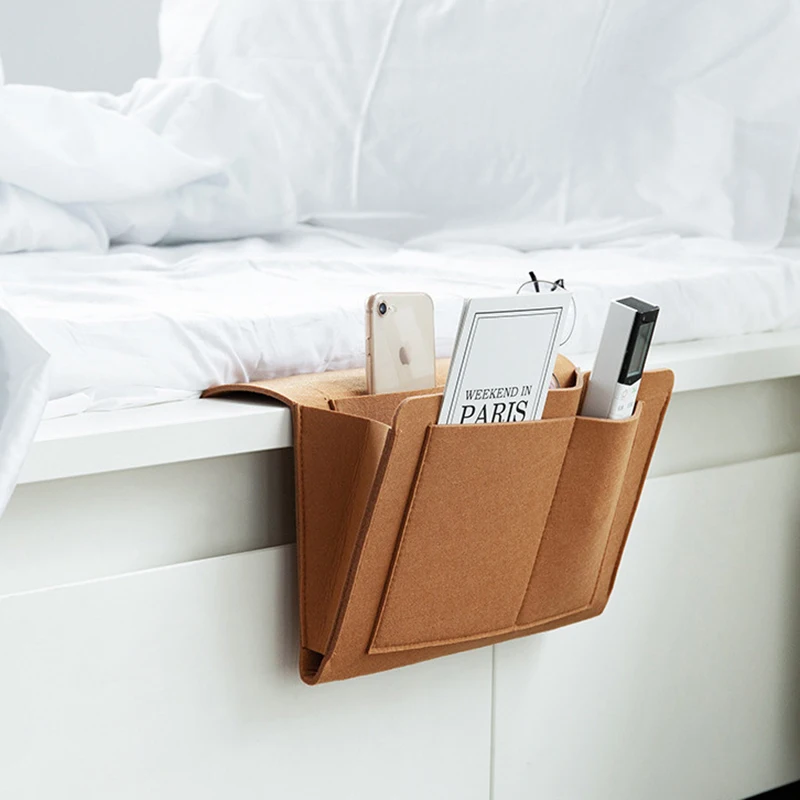 

Bedside Felt Storage Bag with Pockets Bed Sofa Desk Hanging Organizer for Phone Magazines Tablets Remotes Best Sale-WT
