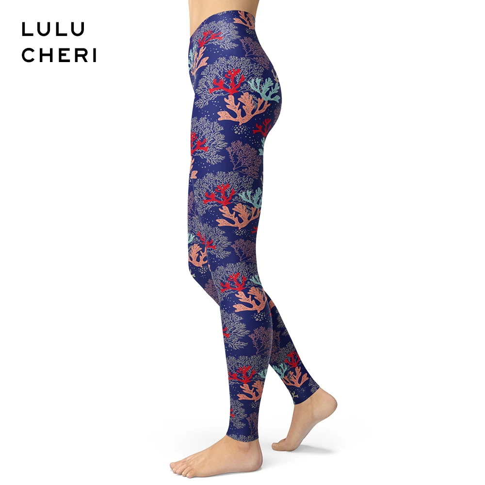 Женские леггинсы с принтом Морская жизнь синие пикантные мягкие облегающие