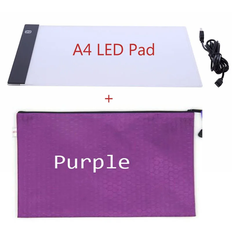 purple bag LED Диммируемый А4 светодиодный светильник, планшет, инструменты, алмазная вышивка, трафаретная доска, USB светильник, коробка для отслеживания, доска для рисования, кабель-молния, сумка - Цвет: purple bag LED