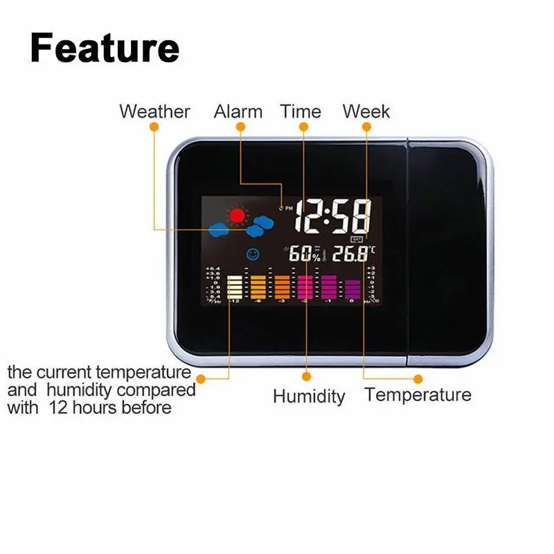 Цифровой будильник светодиодный Ной проекцией температурный термометр