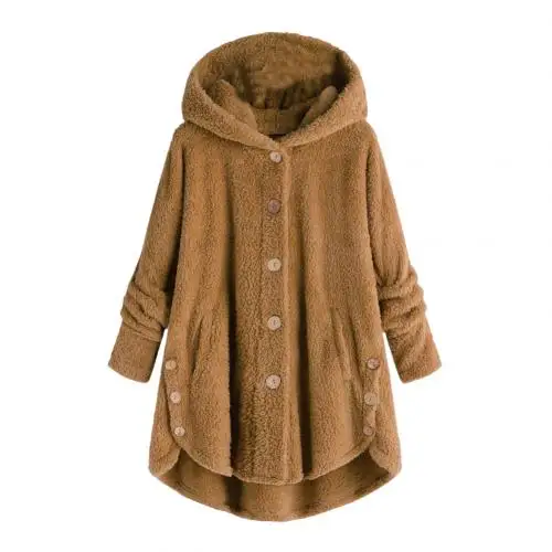 Ginger S-5XL, элегантное женское пальто с искусственным мехом, Осень-зима, теплое, мягкое, однотонное, куртка, женская, на пуговицах, длинное, плюшевое пальто, с карманами - Цвет: Ginger
