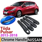 Черная накладка на дверную ручку из углеродного волокна для Nissan Tiida Pulsar C12 MK2 2013  2018 2014 2015 2016 2017, автомобильные аксессуары, набор хромированных стикеров