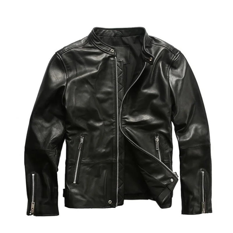 

2021 Tanned Leather Jacket Men 100% Sheepskin Genuine Leather Jacket Slim Fit Black Boy Leather Coat Spring Autumn