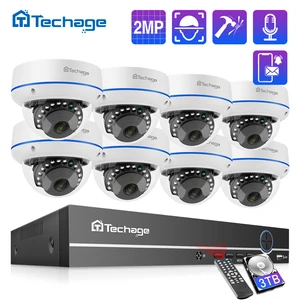 Комплект видеорегистратора Techage, домашняя охранная система видеонаблюдения, H.265, 8 каналов, 1080P, POE, 2 МП, запись звука, комнатная купольная IP-камера, комплект видеонаблюдения