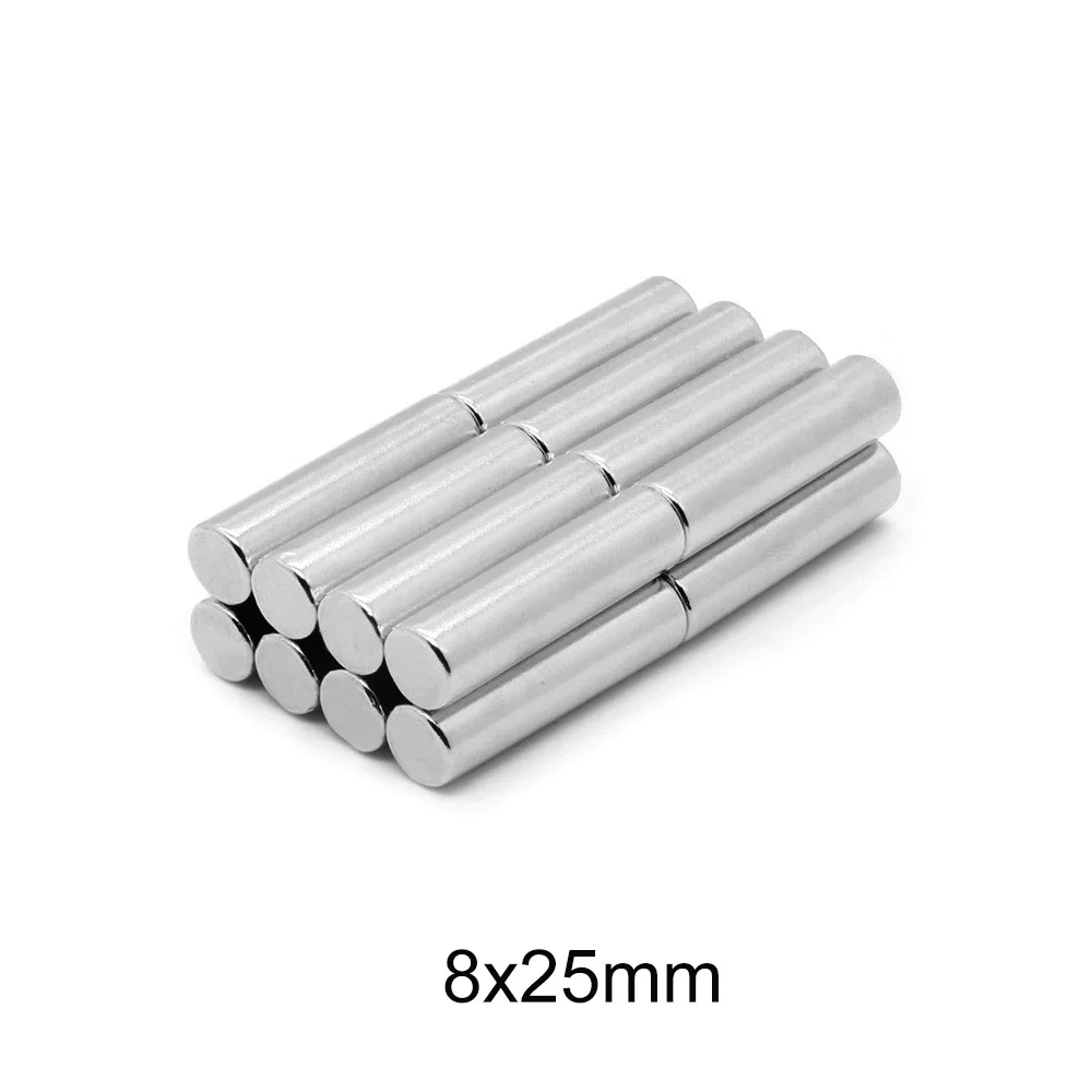 

Круглый Мощный Неодимовый магнит N35, 2/5/10/20/30/50 шт., 8*25 мм, толщиной 8*25 мм, сильный, постоянный, NdFeB, магнитный диск 8x25 мм
