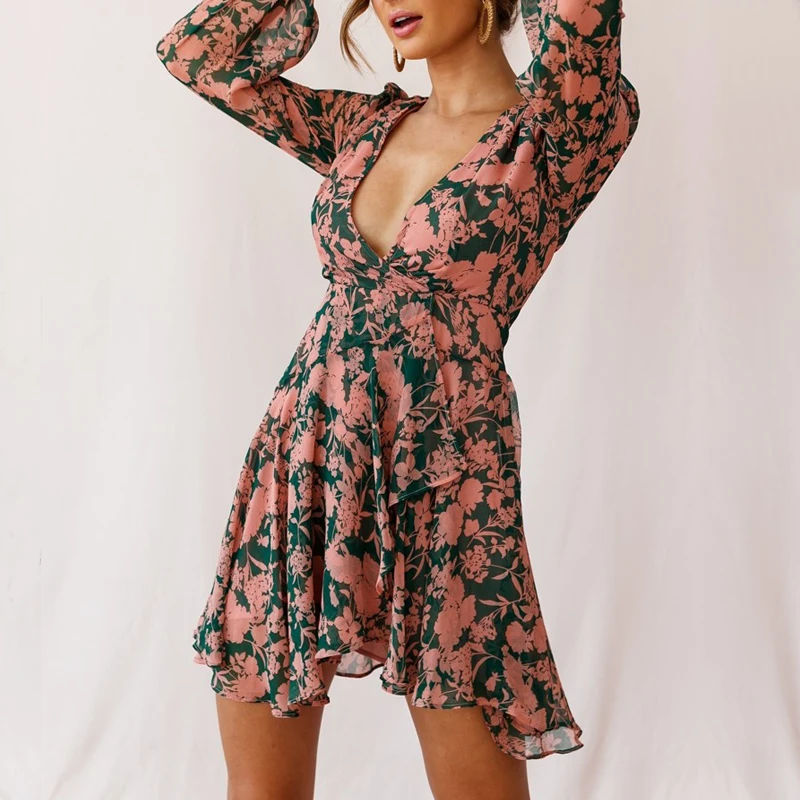 Романтическое шифоновое платье с цветочным принтом для девушек короткое