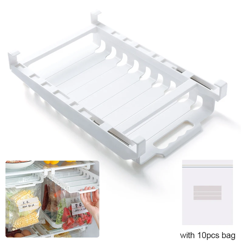 

Refrigerator Fresh-keeping Storage Rack Food Sealed Bag Storage Shelf with 10pcs Bags Kitchen Storage Tool Home Organizer