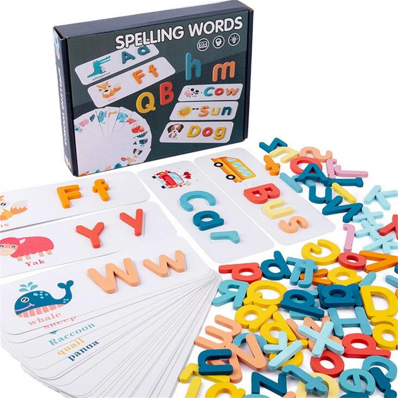 

Montessori Educational Wooden Toys Math Alphabet Learning Cards Set Word Spelling Practice Game 3D Puzzles For Kid Cognition Toy