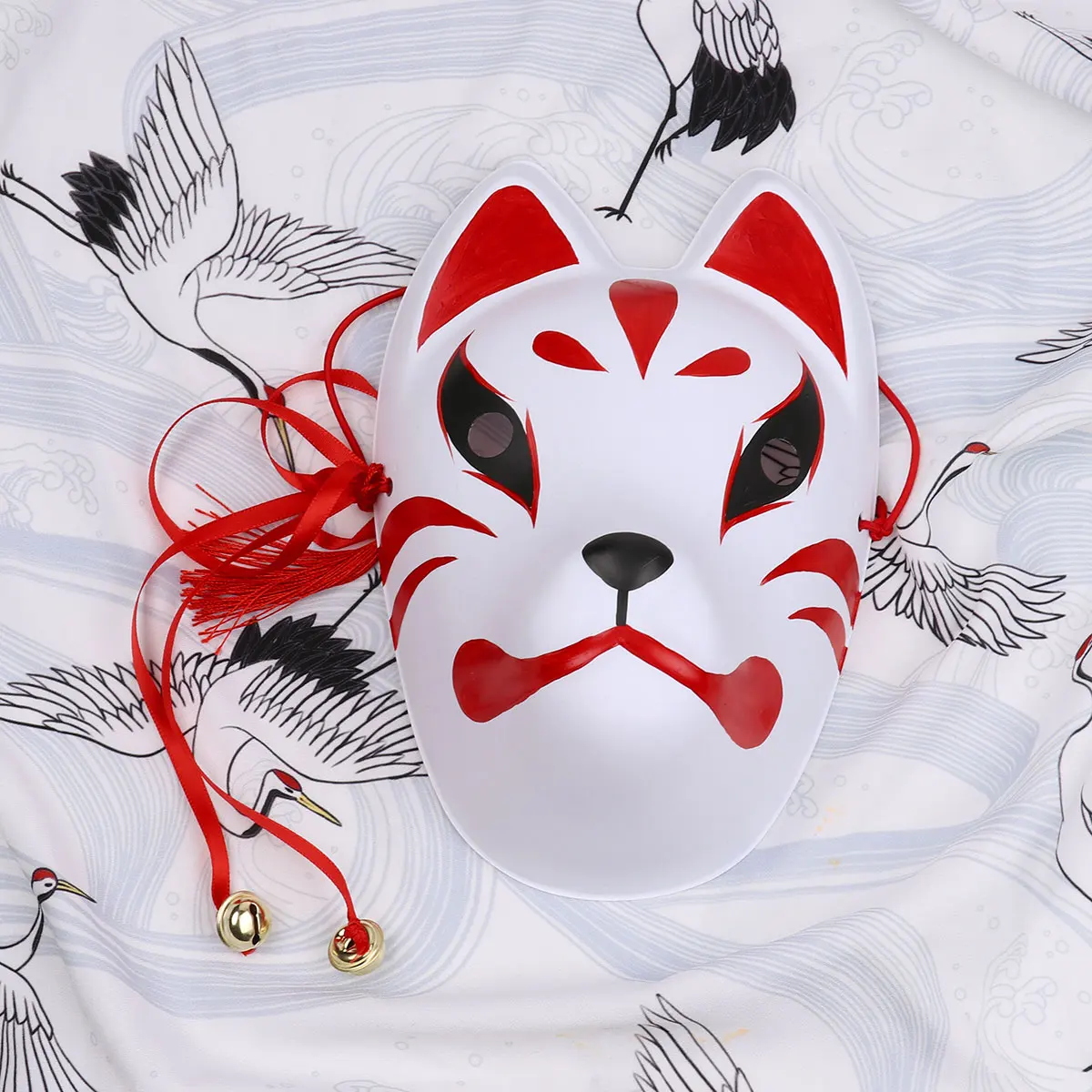 

Hand-painted Japanese Style Full Face Fox Mask with Tassels Halloween Festival Rave Anime Cosplay Costume Masquerade Accessories