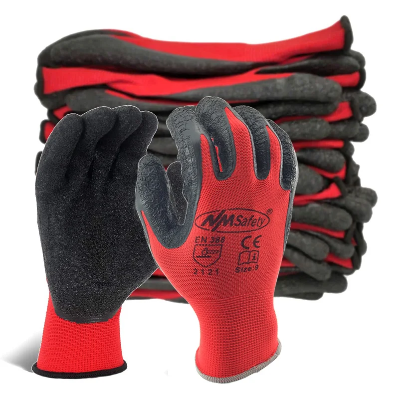 

24Pieces/12 Pairs Garden Working Latex Rubber Security Glove With Polyester Liner Industrial Safety Hand Work Gloves For Workman