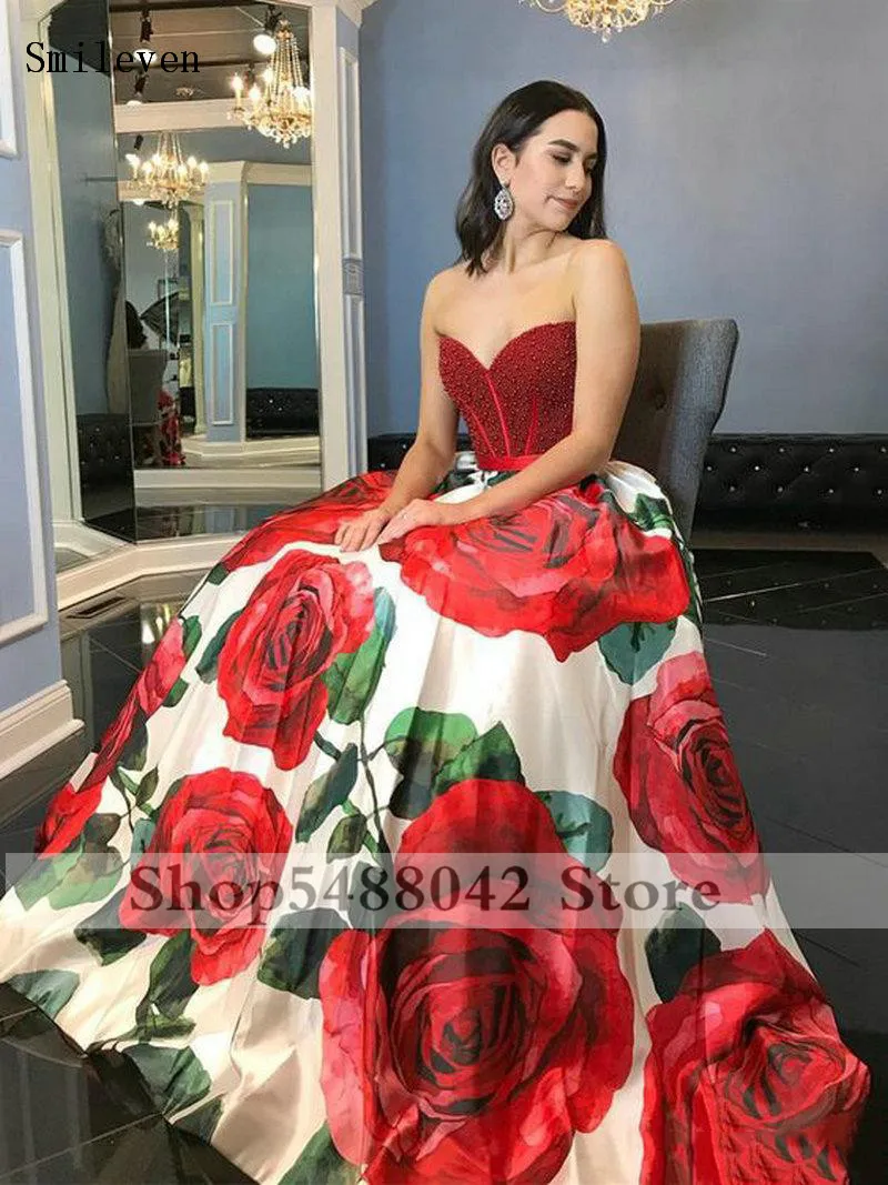Женское платье для выпускного бала с принтом в виде роз | Свадьбы и торжества