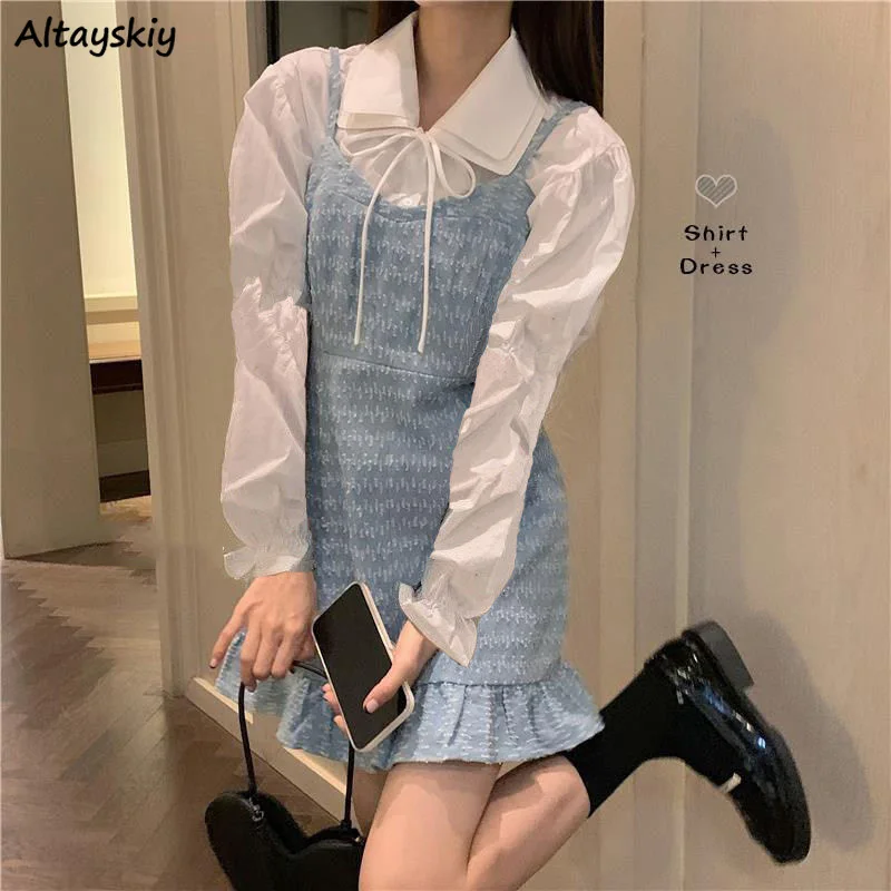 

Женский джинсовый костюм с длинным рукавом, элегантный винтажный комплект из двух предметов