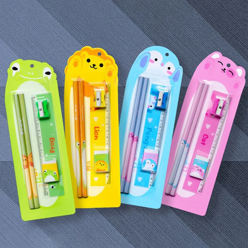 

Cute Animal Blender And Burnisher Pencil Eraser Ruler Set Drawing Art Supplies