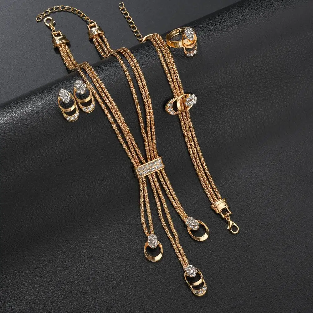 Модный золотой свадебный Женский комплект металлических украшений 4 шт.