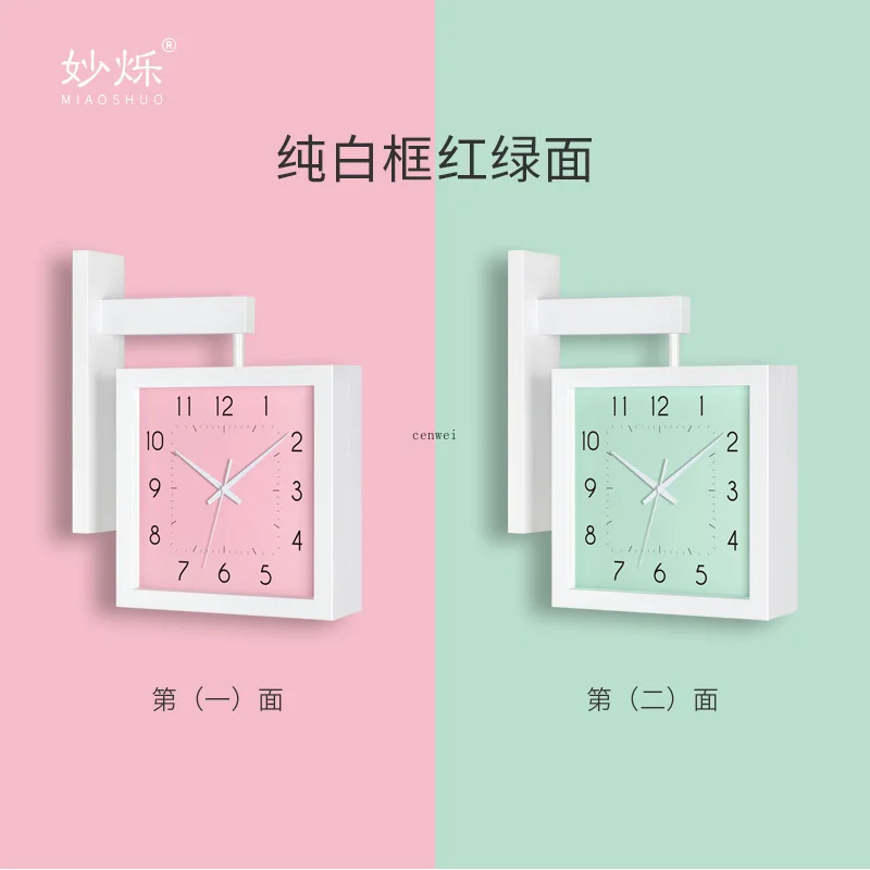 Nordic Double Faced Wall Clock Wood Living Room Square Modern Creative Watches Home Decor Silent Bedroom Horloge Gift FZ717 | Дом и сад