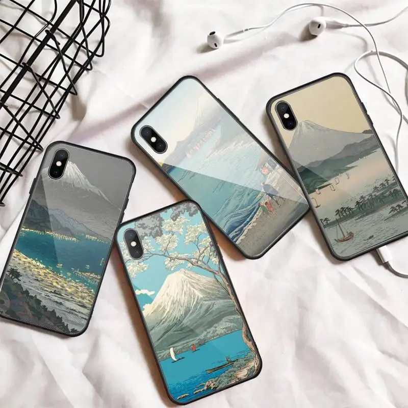 

Fuji Mountain Japanese style Art Ukiyoe Phone Case Tempered glass For iphone 5C 6 6S 7 8 plus X XS XR 11 PRO MAX