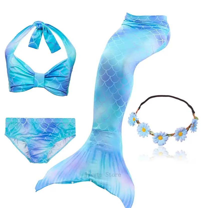 Kids Swimming Mermaid Tail Bikini Set can add with Monofin Flipper Ariel Costumes Cosplay Swimsuit Bathing Suit for Girls