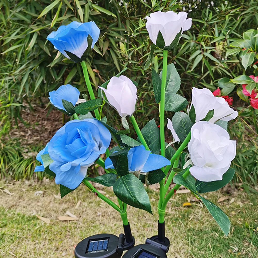 

2pcs Solar Powered Decorative Garden Stake Rose Lights 5 LEDs Fairy Ground Lamp Outdoor Garden Decor